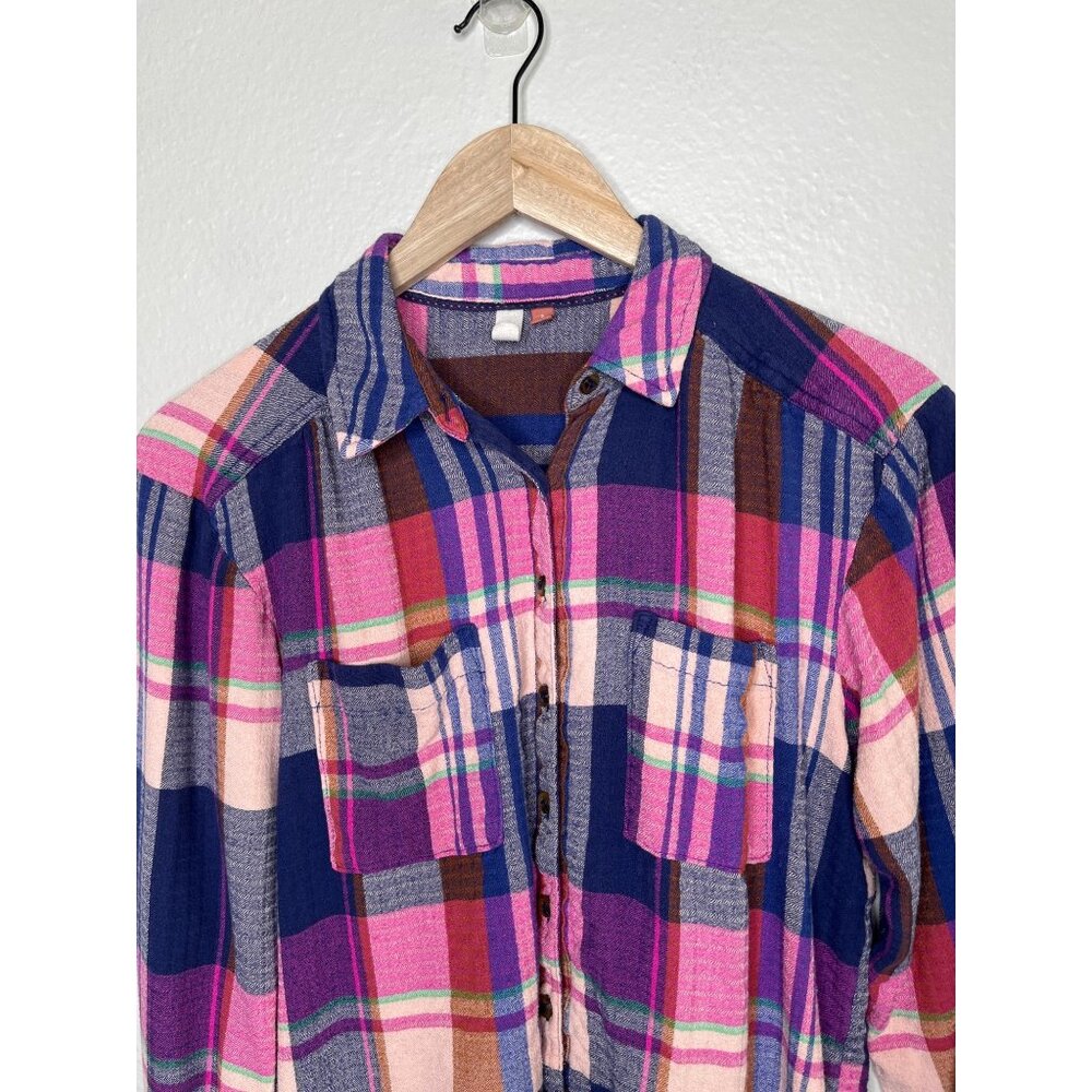 Pilcro Anthropologie Womens Pink Purple Plaid Button-Up Shirt Size Smal - Picture 2 of 11